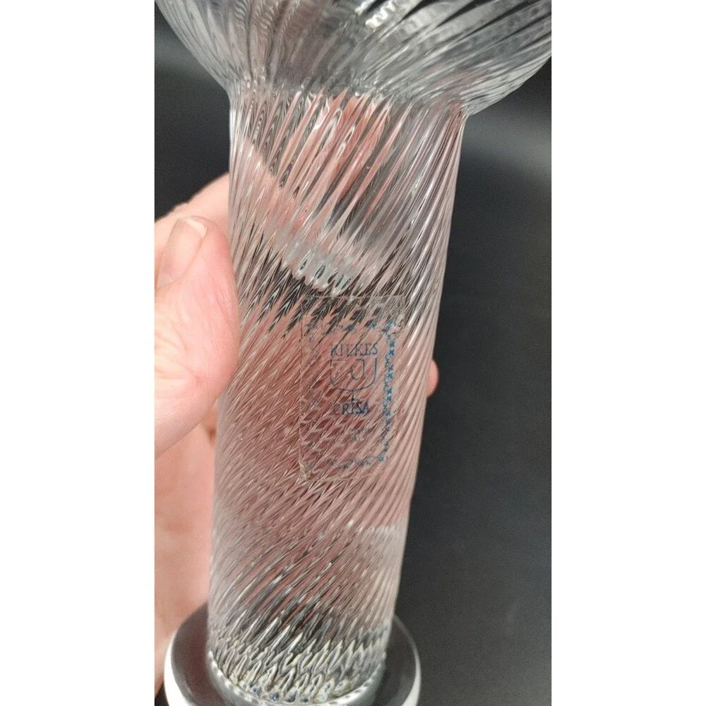 Riekes Crisa Crystal Optic Swirl Ball Taper Candle Holder Hand Blown in Italy